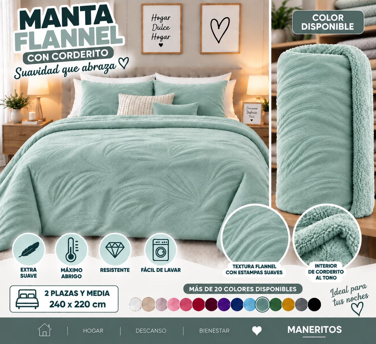 MANTAS FLANNEL CON CORDERITO LISA 220X240