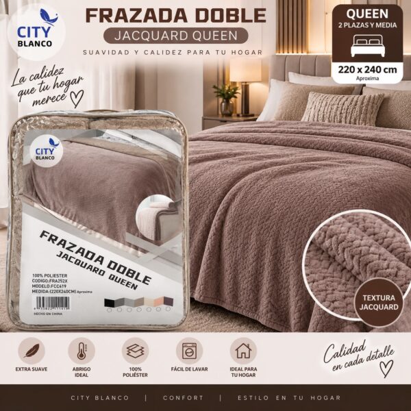 Alternative view of FRAZADA DOBLE JACQUARD QUEEN CON CORDERITO 220X240