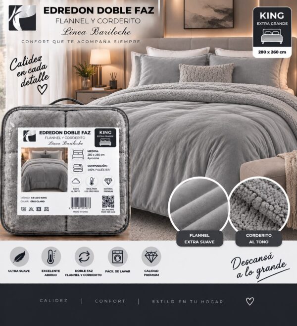 FRAZADA DOBLE JACQUARD KING CON CORDERITO 250X270 - Imagen 3