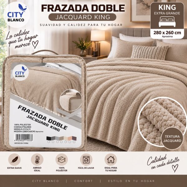 FRAZADA DOBLE JACQUARD KING CON CORDERITO 250X270 - Imagen 4