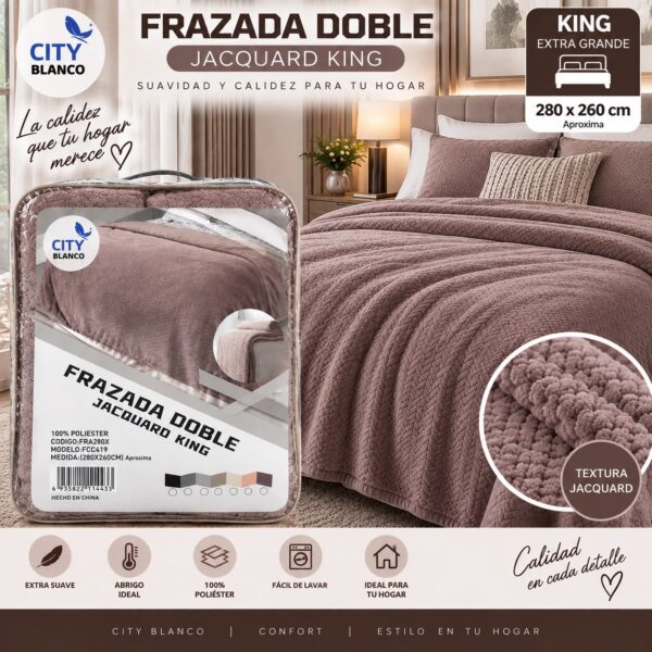 Alternative view of FRAZADA DOBLE JACQUARD KING CON CORDERITO 250X270