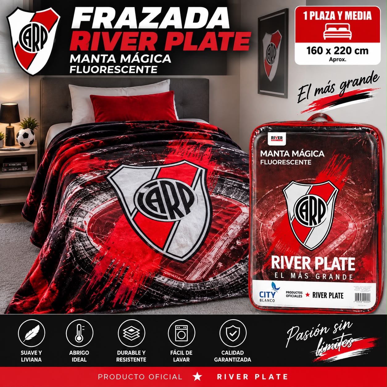 FRAZADA FLUORESENTE RIVER 100% ORIGINAL 1 PLAZA Y MEDIA