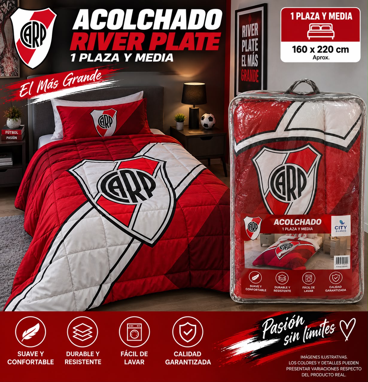 ACOLCHADO DE RIVER 100% ORIGINAL 1 PLAZA Y MEDIA