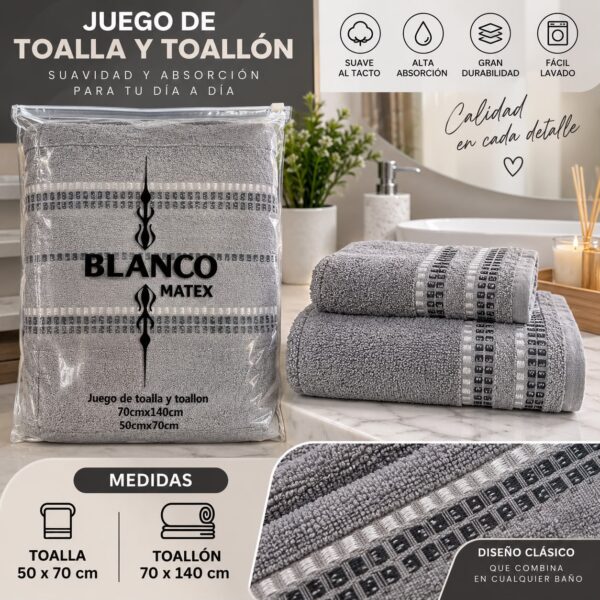 JUEGO DE TOALLA Y TOALLON BLANCO MATEX 100% ALGODON - Imagen 6