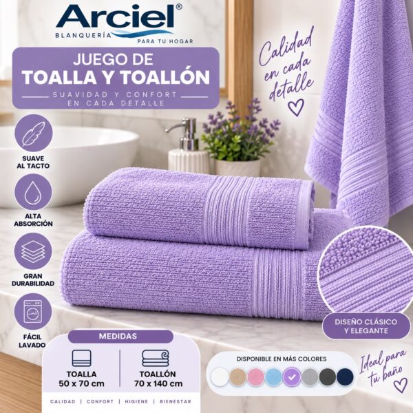 JUEGO DE TOALLA Y TOALLON ARCIEL ARCOIRIS100% ALGODON - Imagen 5