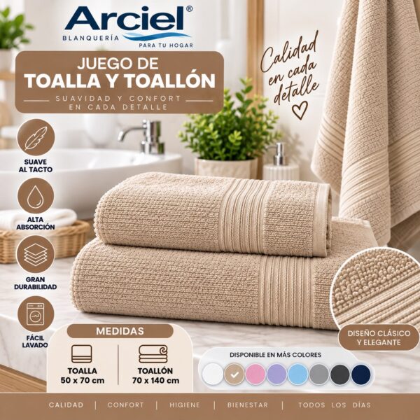 Alternative view of JUEGO DE TOALLA Y TOALLON ARCIEL ARCOIRIS100% ALGODON