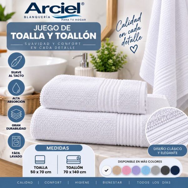 JUEGO DE TOALLA Y TOALLON ARCIEL ARCOIRIS100% ALGODON