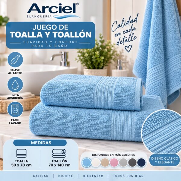 JUEGO DE TOALLA Y TOALLON ARCIEL ARCOIRIS100% ALGODON - Imagen 4