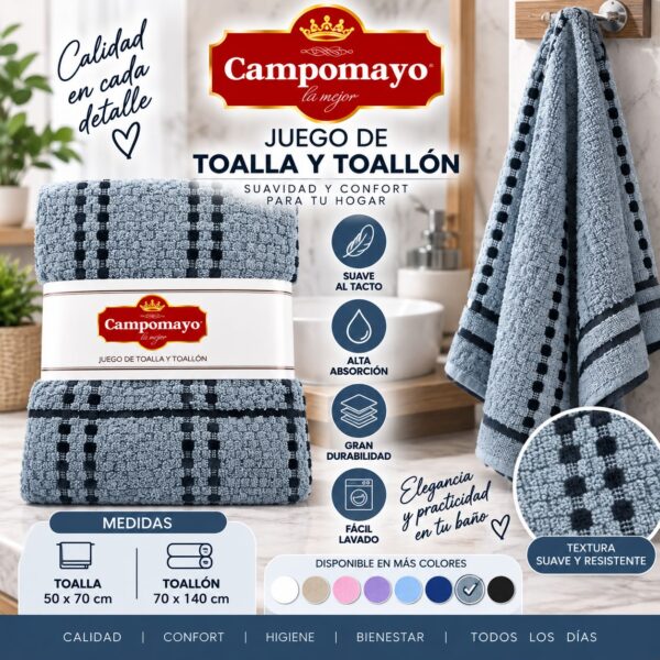 JUEGO TOALLA Y TOALLON CAMPOMAYO 700grms 80x150 100%algodon - Imagen 5