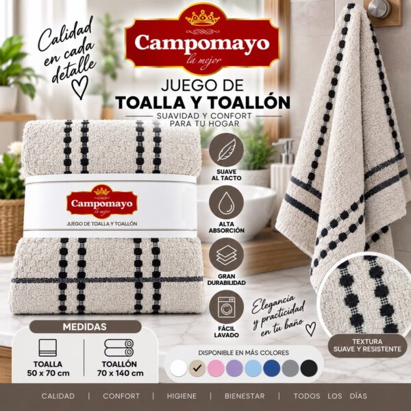 Alternative view of JUEGO TOALLA Y TOALLON CAMPOMAYO 700grms 80x150 100%algodon