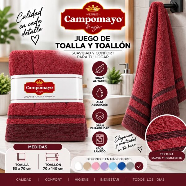 JUEGO TOALLA Y TOALLON CAMPOMAYO 700grms 80x150 100%algodon - Imagen 6