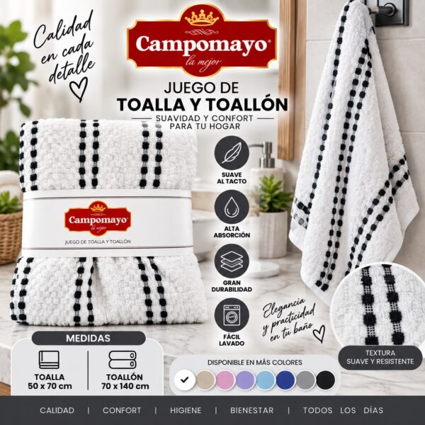 JUEGO TOALLA Y TOALLON CAMPOMAYO 700grms 80x150 100%algodon - Imagen 7