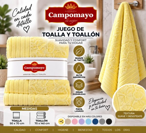 JUEGO TOALLA Y TOALLON CAMPOMAYO 700grms 80x150 100%algodon - Imagen 3