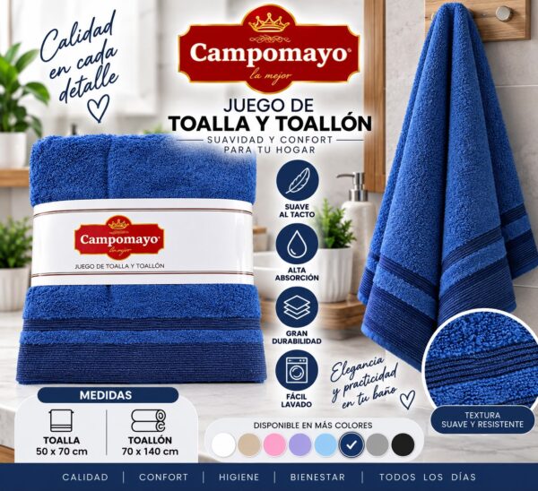 JUEGO TOALLA Y TOALLON CAMPOMAYO 700grms 80x150 100%algodon - Imagen 4