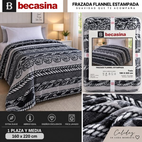 Alternative view of FRAZADA FLANNEL ESTAMPADA BCASINA