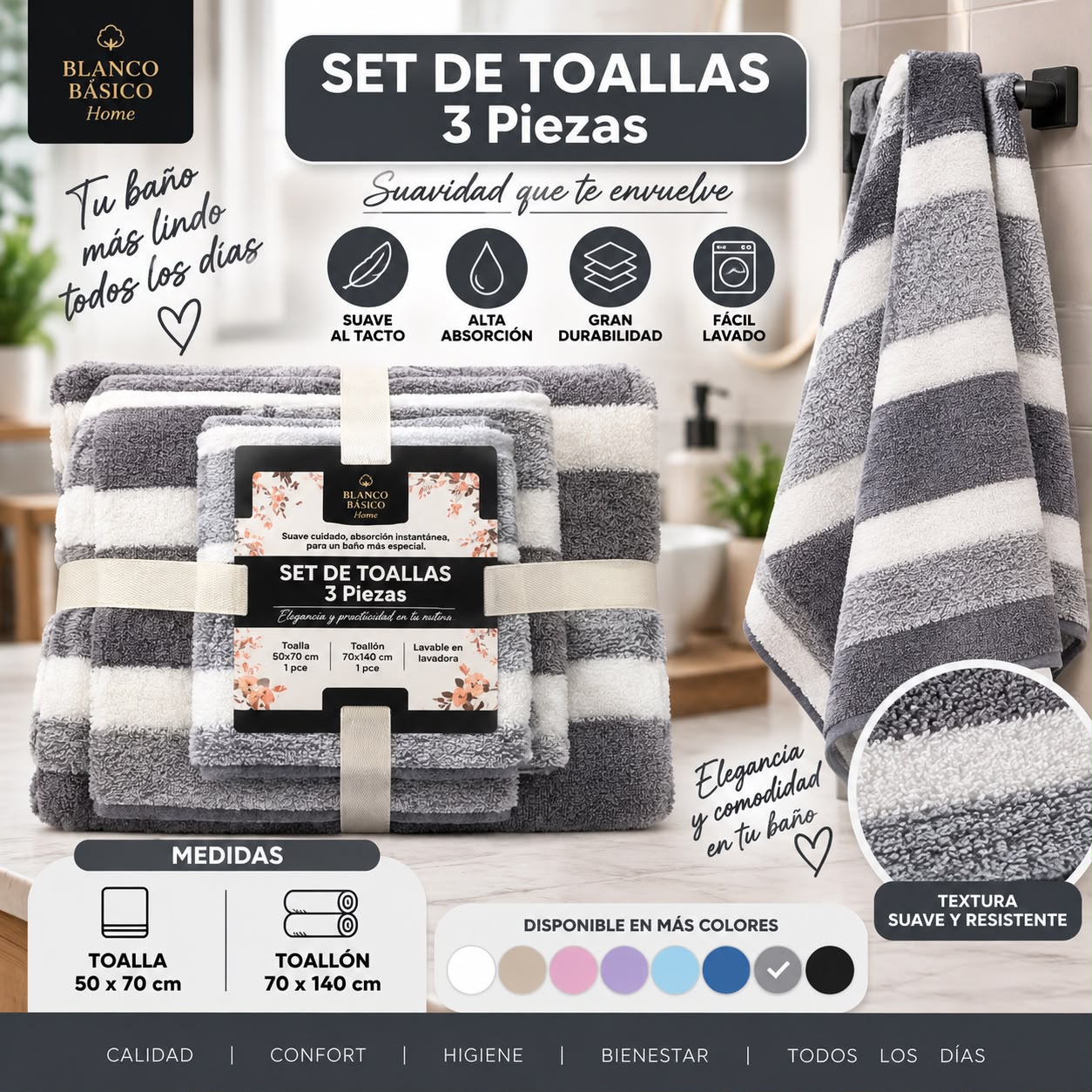 JUEGO DE TOALLA 3 SET SECADO RAPIDO
