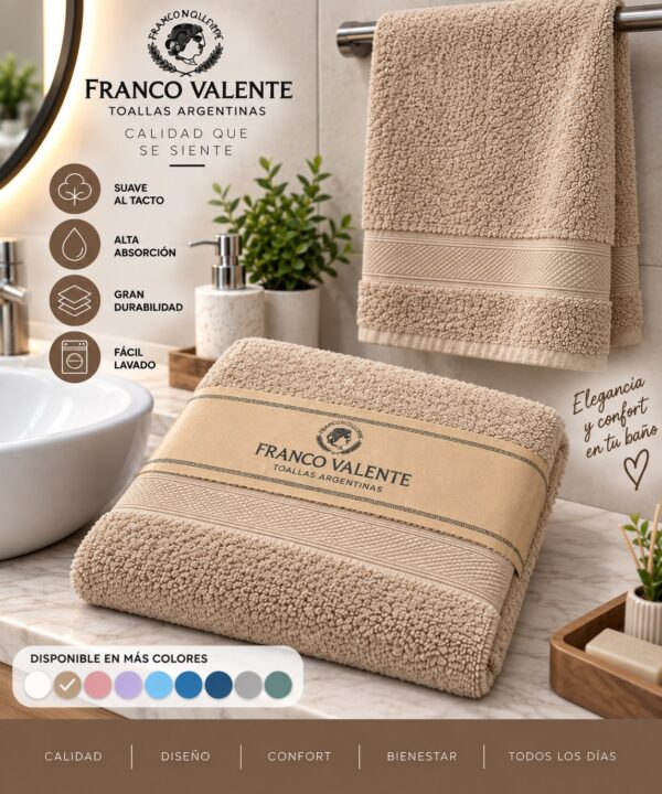 Alternative view of JUEGO DE TOALLA Y TOALLON FRANCO VALENTE PESADO 650Grms 100% ALGODON
