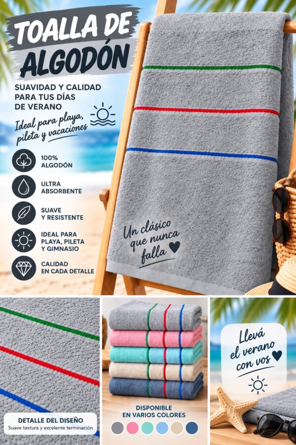 TOALLON XXL 100% ALGODON 70x140CM LISO - Imagen 5
