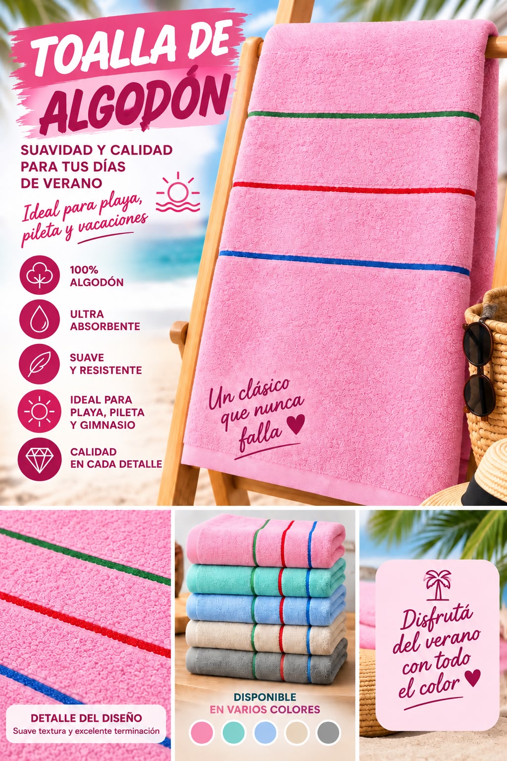 TOALLON XXL 100% ALGODON 70x140CM LISO - Imagen 2