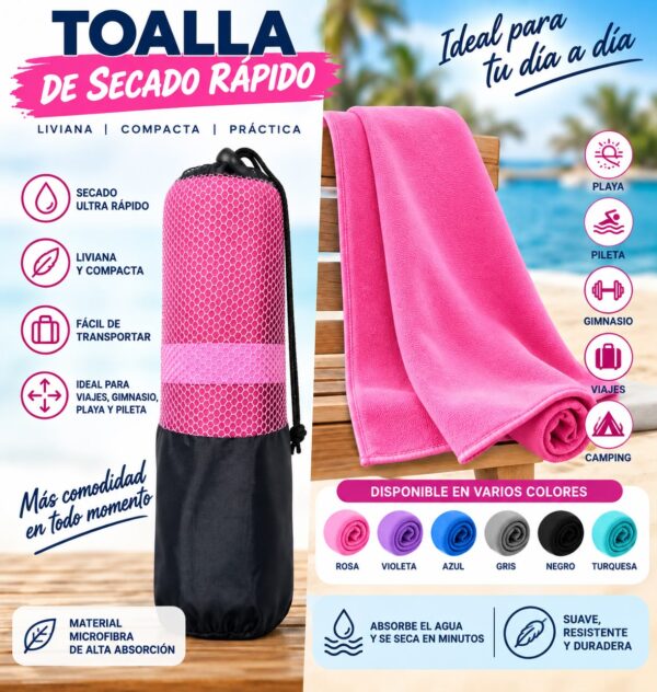 TOALLON DE SECADO RAPIDO MICRO FIBRA 80x140cm - Imagen 6