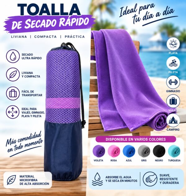 TOALLON DE SECADO RAPIDO MICRO FIBRA 80x140cm - Imagen 7