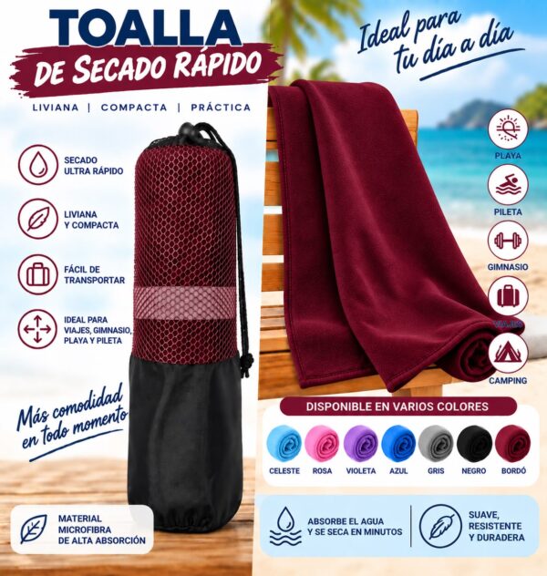 TOALLON DE SECADO RAPIDO MICRO FIBRA 80x140cm - Imagen 4