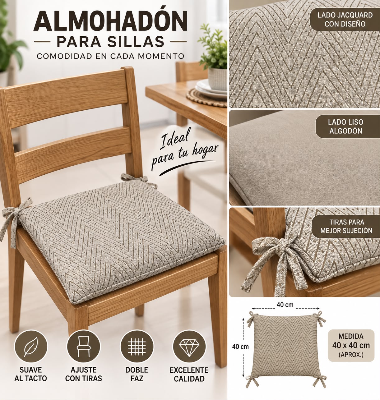 ALMOHADONES PARA SILLA CON AGARRES UNIVERSAL X6