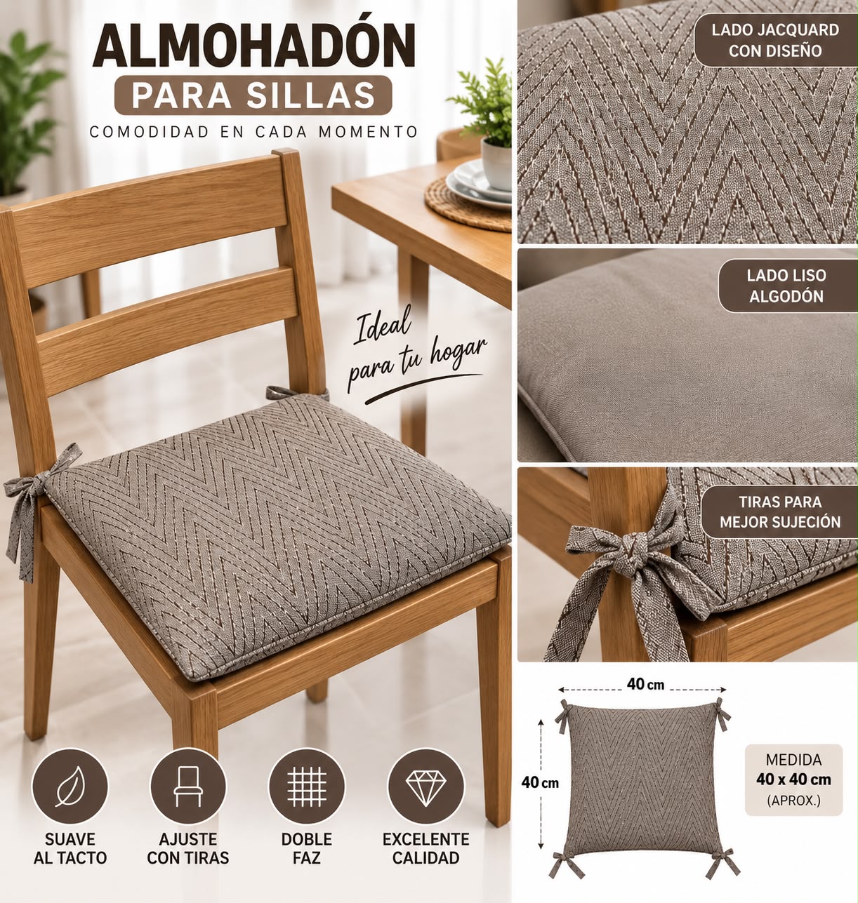 ALMOHADONES PARA SILLA CON AGARRES UNIVERSAL X6 - Imagen 4