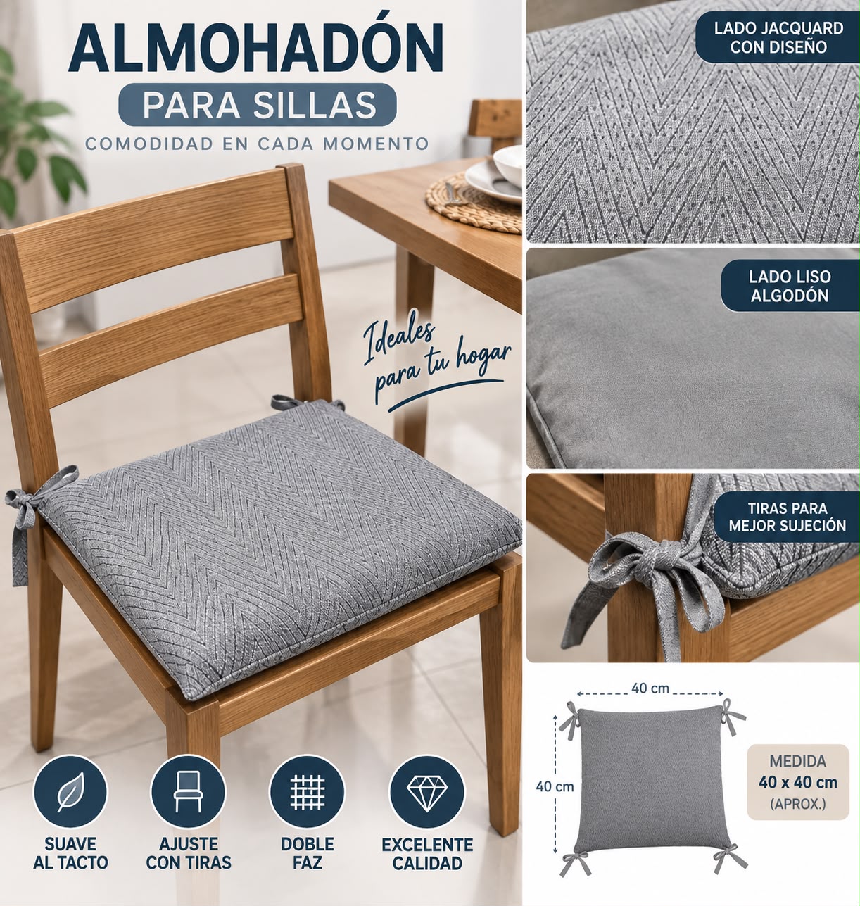 ALMOHADONES PARA SILLA CON AGARRES UNIVERSAL X6 - Imagen 2