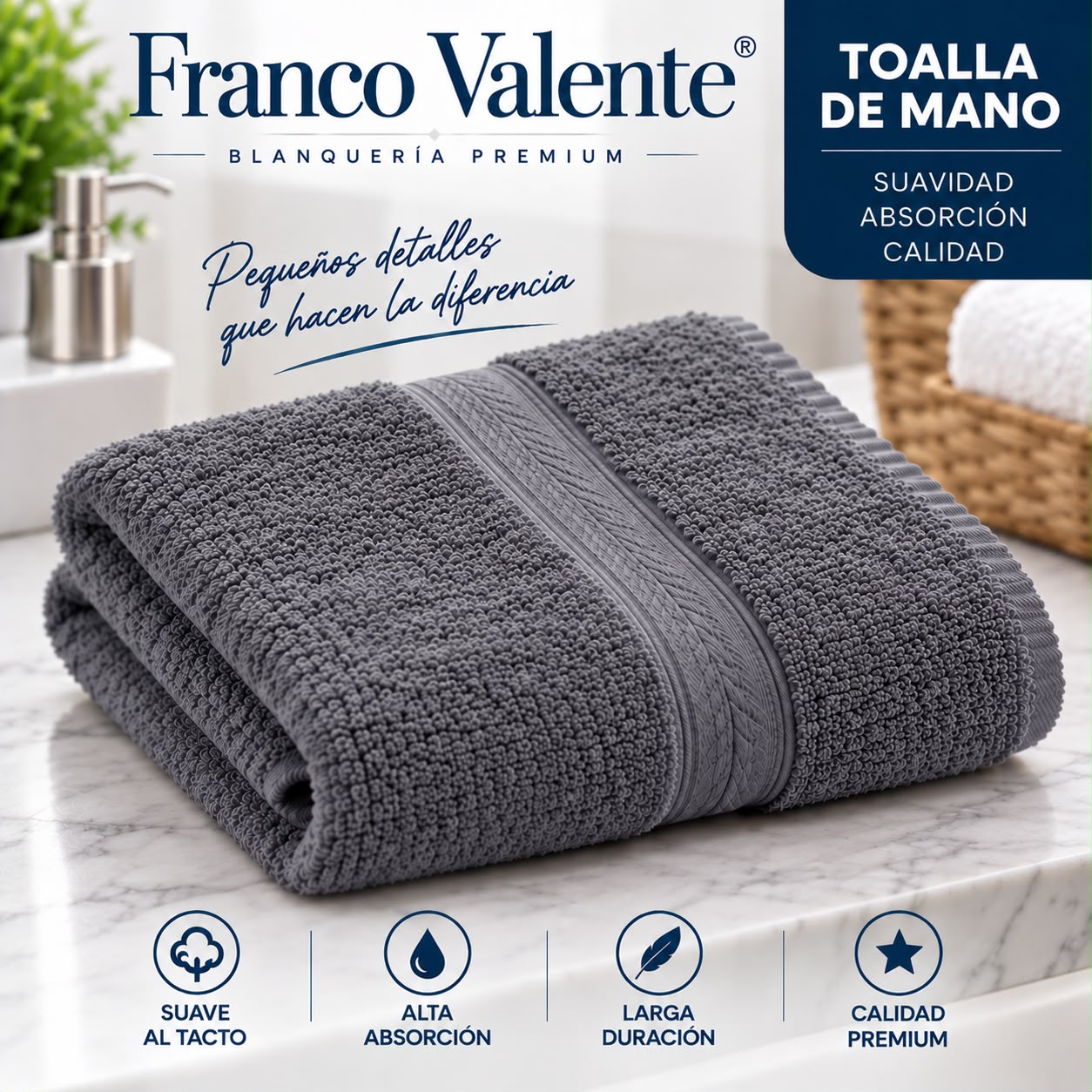 PACK DE 12u TOALLA DE MANO Y CARA FRANCO VALENTE 50x30 - Imagen 3
