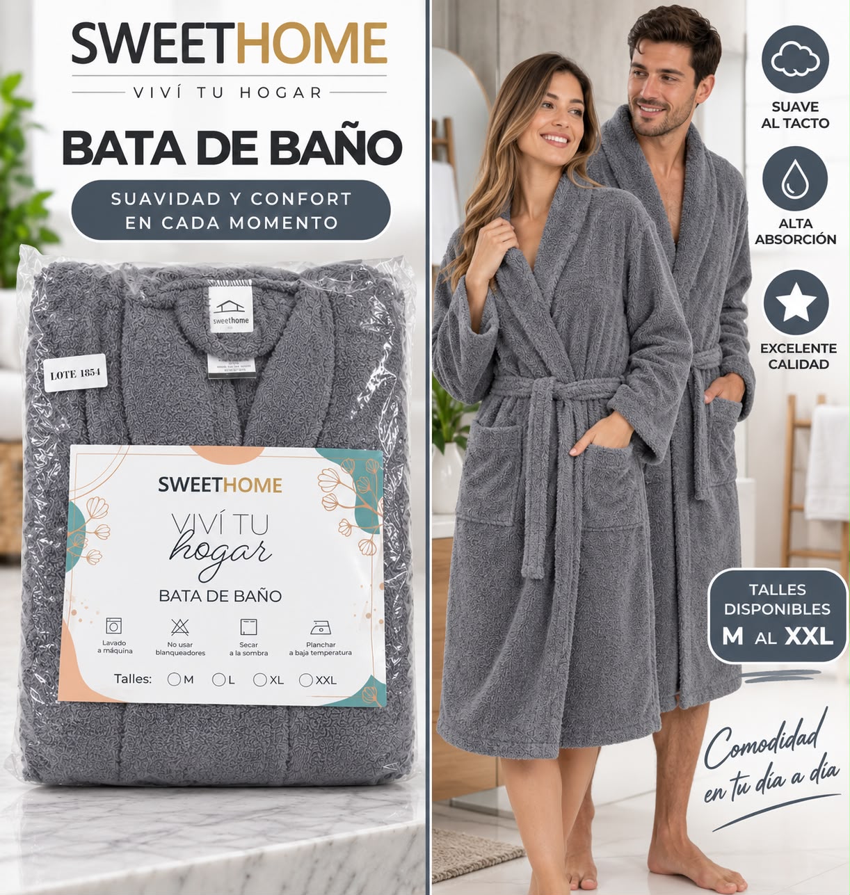 BATAS DE BAÑO ULTRA SUAVE SWEET HOME PESADOS S AL XXL - Imagen 3