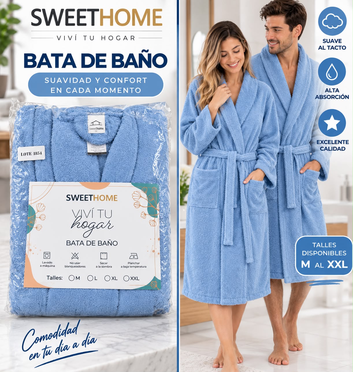 BATAS DE BAÑO ULTRA SUAVE SWEET HOME PESADOS S AL XXL - Imagen 4