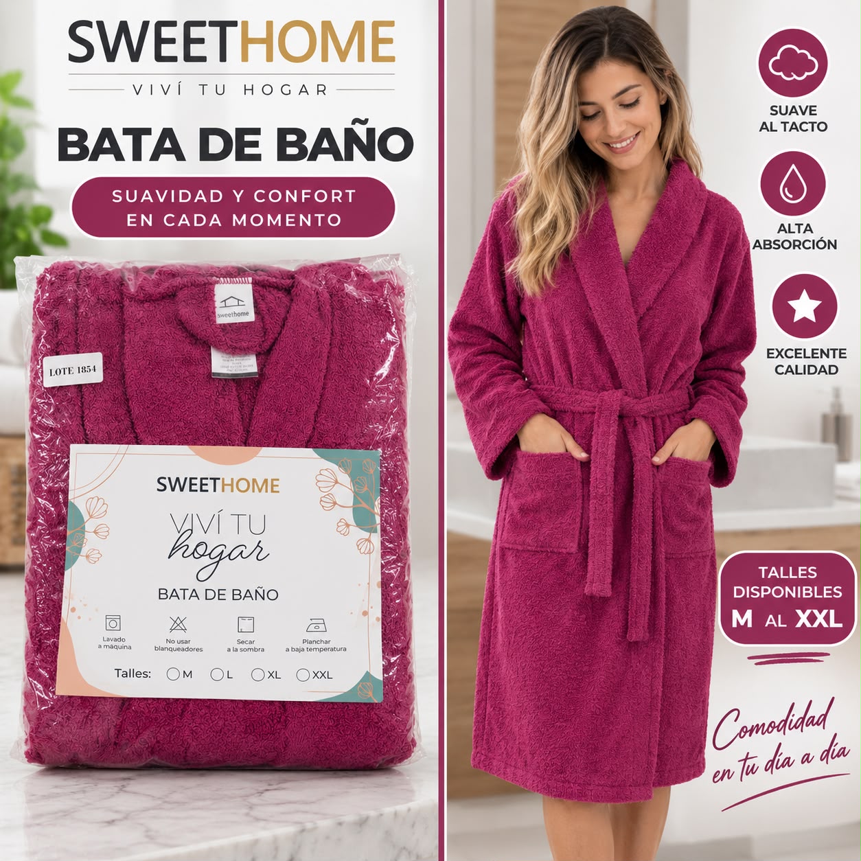 BATAS DE BAÑO ULTRA SUAVE SWEET HOME PESADOS S AL XXL - Imagen 5