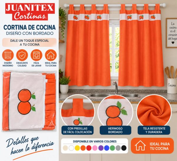 CORTINA DE COCINA CON FALDON 120 X 120CM 2 PAÑOS - Imagen 3