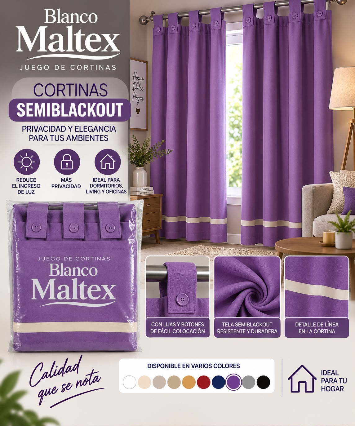 CORTINA SEMI BLACKOUT PESADA 60% CON FALDON - Imagen 2