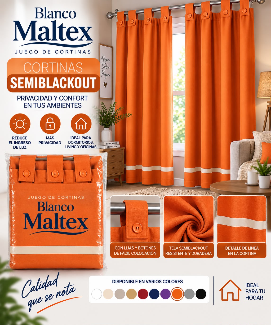 CORTINA SEMI BLACKOUT PESADA 60% CON FALDON - Imagen 3