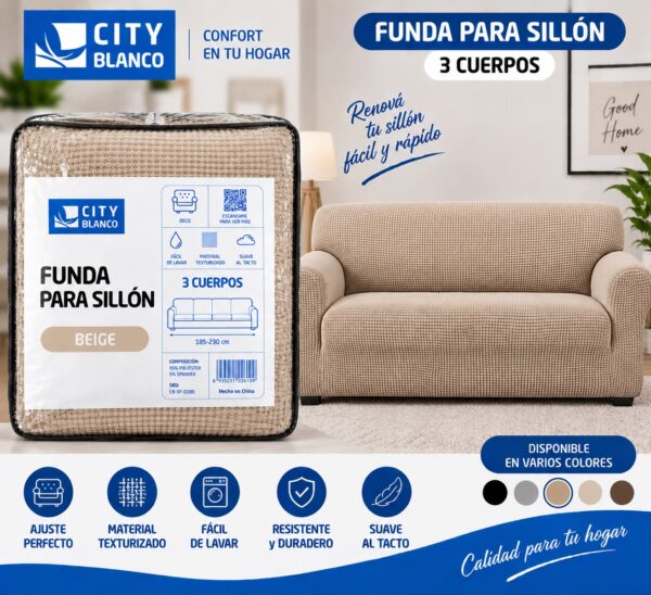 FUNDA DE SILLON 3 CUERPOS ANTI DESGARRO