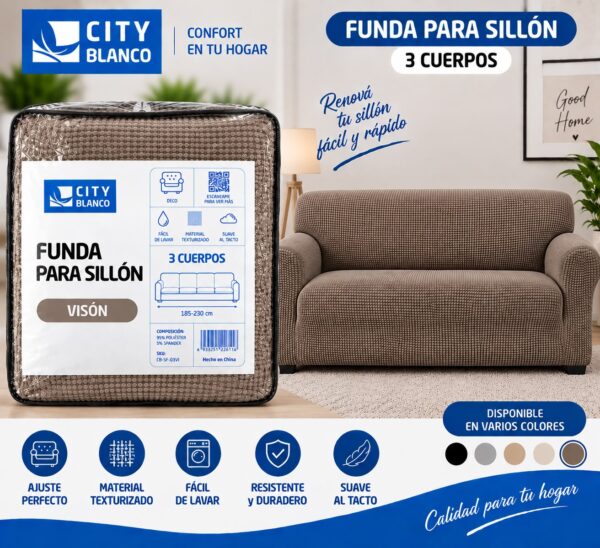Alternative view of FUNDA DE SILLON 3 CUERPOS ANTI DESGARRO