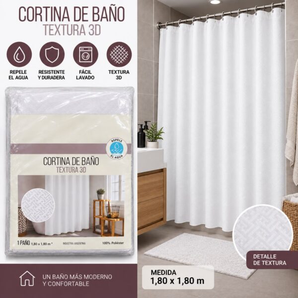 Alternative view of CORTINA DE BAÑO DE TELA REPELENTE 180 X 180 LISA