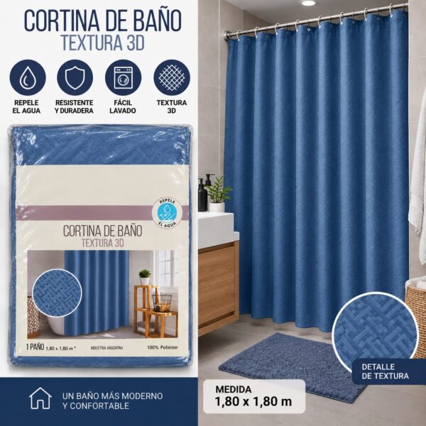 CORTINA DE BAÑO DE TELA REPELENTE 180 X 180 LISA - Imagen 3