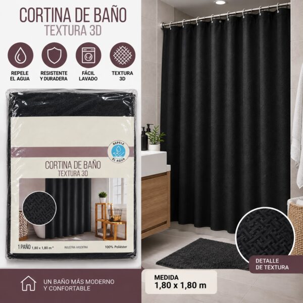 CORTINA DE BAÑO DE TELA REPELENTE 180 X 180 LISA - Imagen 4