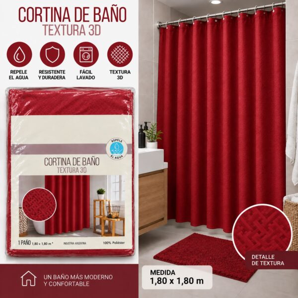 CORTINA DE BAÑO DE TELA REPELENTE 180 X 180 LISA