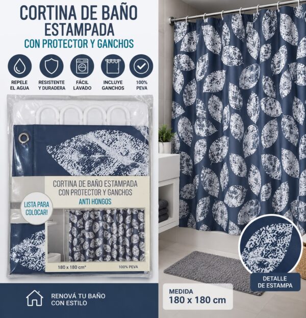 CORTINAS DE BAÑO TEFLON CON PROTECTOR Y GANCHOS 180 X 180 - Imagen 4