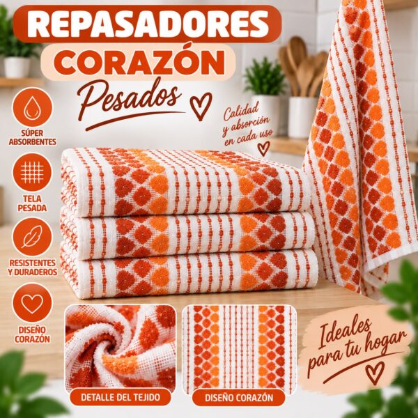 12 REPASADORES CORAZON - PESADO 100% ALGODON