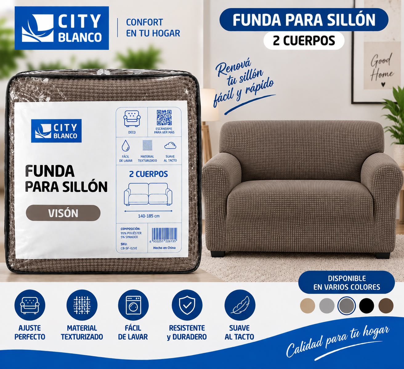 FUNDA DE SILLON DE 2 CUERPOS ANTI DESGARRO - Imagen 5