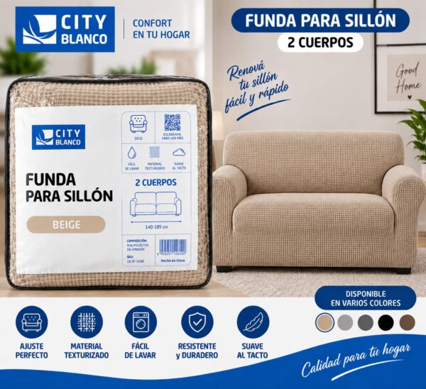 Alternative view of FUNDA DE SILLON DE 2 CUERPOS ANTI DESGARRO