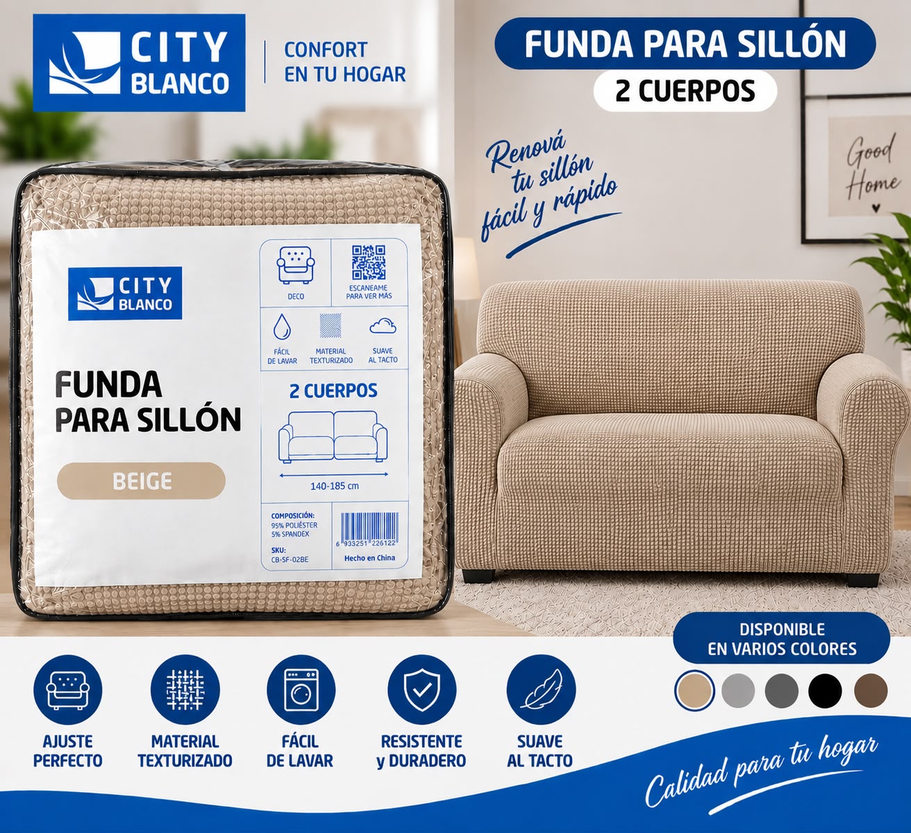 FUNDA DE SILLON DE 2 CUERPOS ANTI DESGARRO - Imagen 2