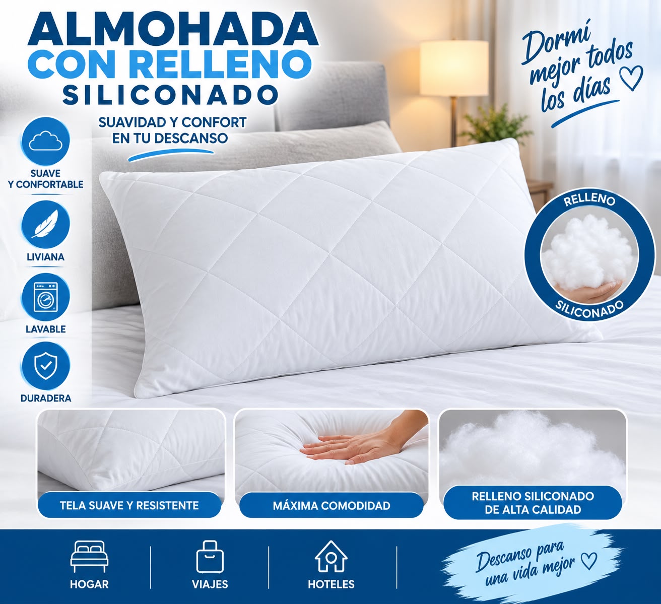 ALMOHADA MATELASEADA DE BELLON SILICONADO 50X70