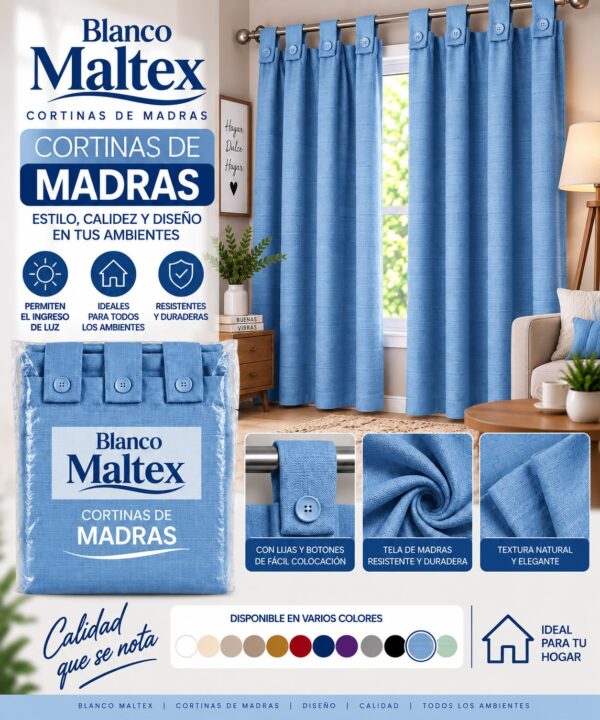 Alternative view of CORTINA DE MADRAS CON BOTON 140 X 210 2 PAÑOS