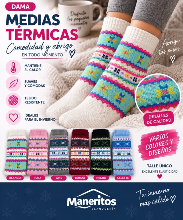 MEDIAS TRES CUARTOS LANA TERMICAS 100% ALGODON X12 - Imagen 4